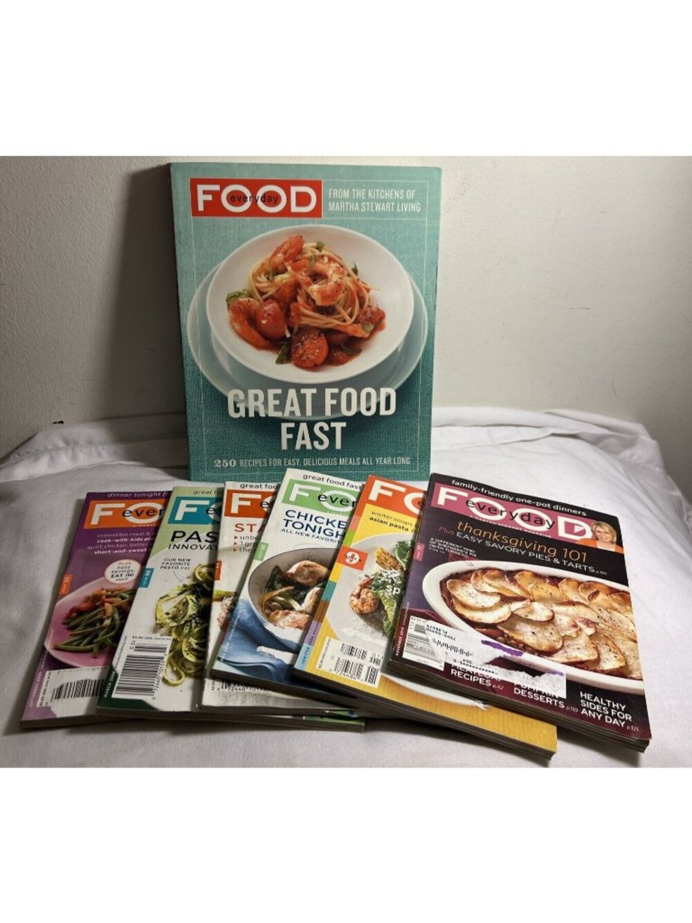 Lot of 7 Issues Martha Stewart Living Everyday Food Magazines and large Cookbook